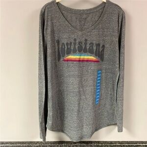 3/$15 ❤️ 12/26  Gray Long Sleeve Louisiana Top colorful side stitching L